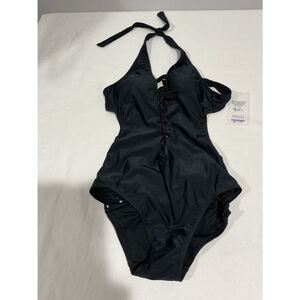 Woman’s Ashley Graham X Swimsuit For All Size 6 Black One Piece Bathing Suit Nwt